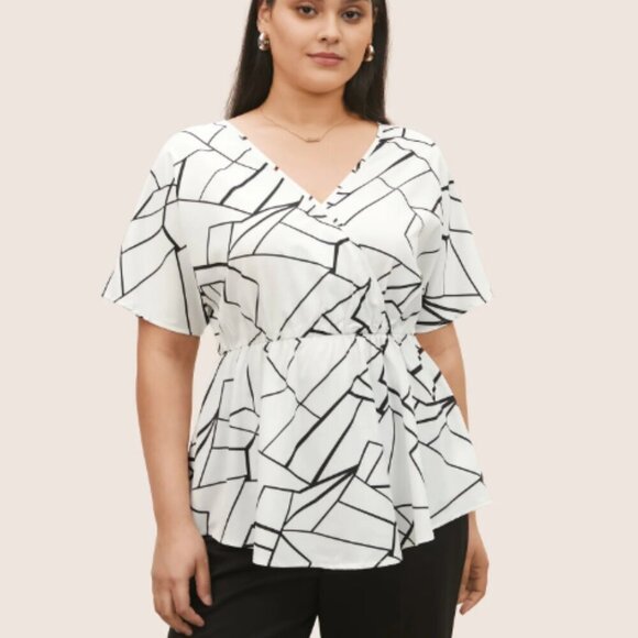 BloomChic Plus Size 3XL Geometric Overlap Collar Ruffle Sleeve Blouse us 22 - Picture 5 of 6